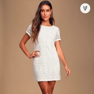 Lulus Love You For Eternity White Lace Shift Dress